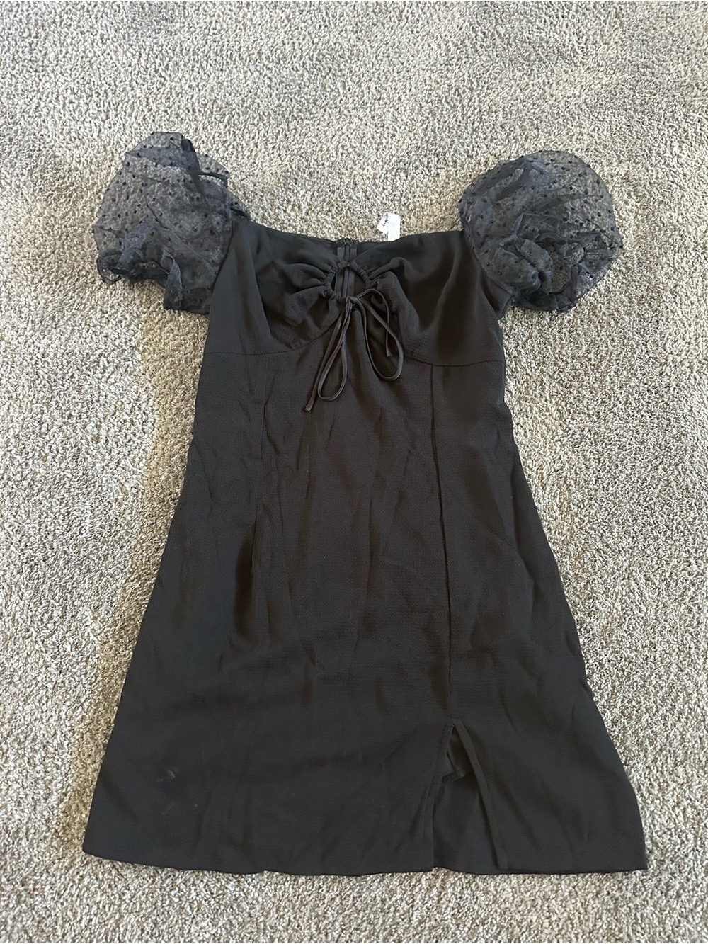 Lucy in the Sky Black Mini Dress with Sheer Puff Sleeves